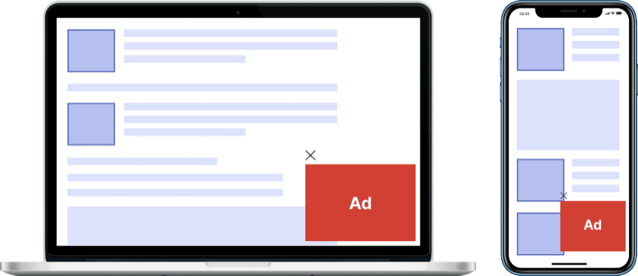 Floater overlay ad on a laptop and phone