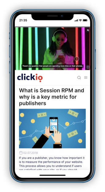 Clickio article shown on a phone with an in-content ad
