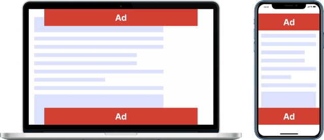 Horizontal Sticky top and bottom banners on a laptop and phone