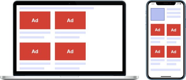 Native ad blocks styled to match content on a laptop and phone