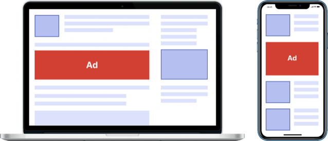 Smart Banner in-article ad on a laptop and phone