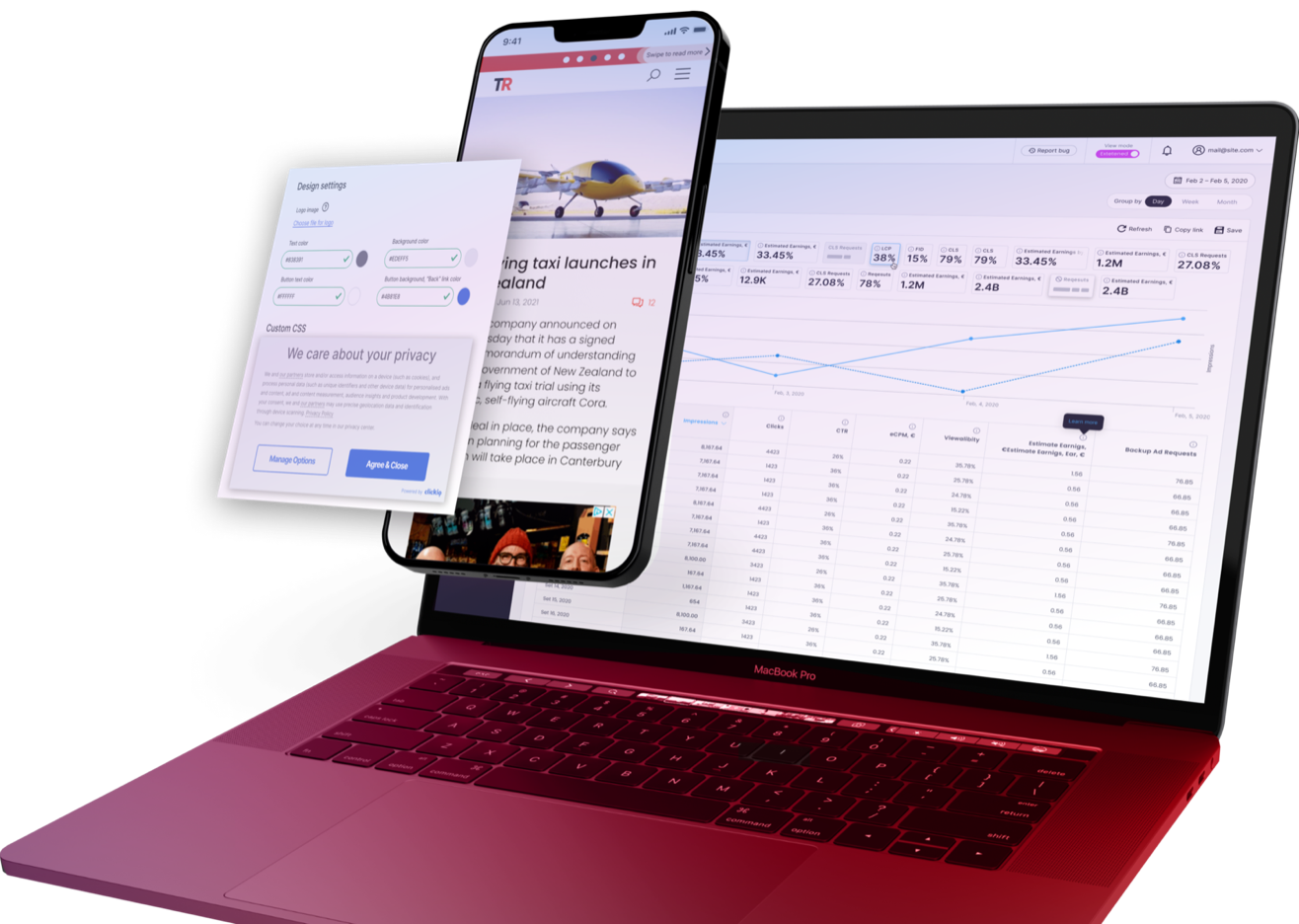 Dashboard di Clickio su laptop e dispositivo mobile